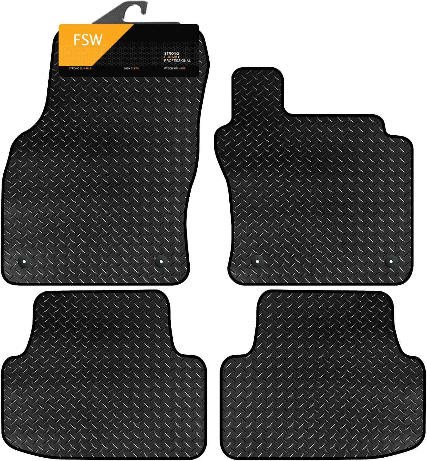 FSW Tailored Car Mats Fits Volkswagen Golf MK7 2013-2019, Rubber 3mm | Rubber Car Mats, Custom Tailored Fit, Heavy-Duty Anti-Slip, Waterproof